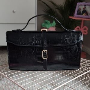 Urban Expressions Black Crocodile-Embossed Clutch
